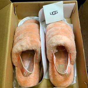 Warm fuzzy sling back slippers